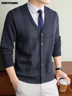 Men'S Thick V-Neck Knit Cardigan, Warm Casual Layering Top for Fall And Winter - Medium Gray