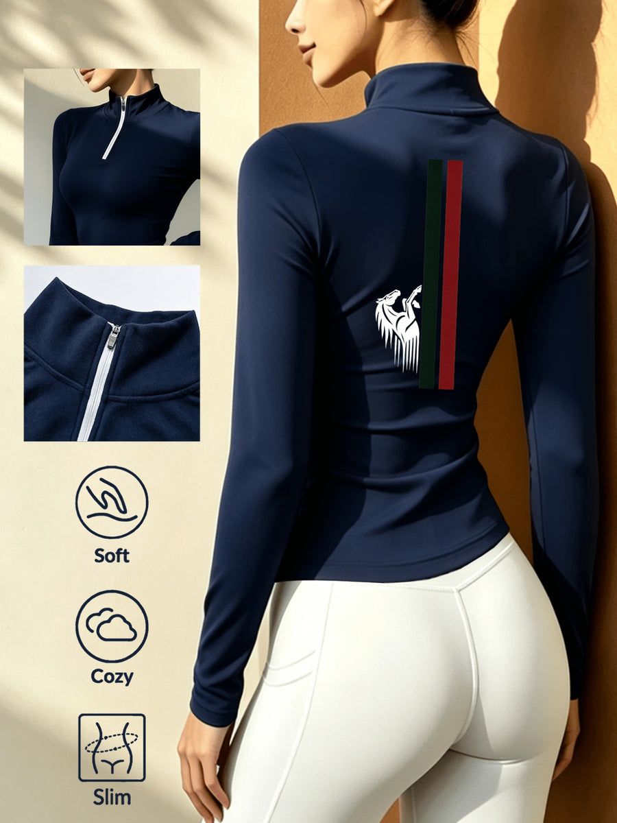 Women's Soft Zip-Up Base Layer Top, Ideal for Cycling,, and Activities During the Cold Autumn and Winter Seasons - Royal Blue