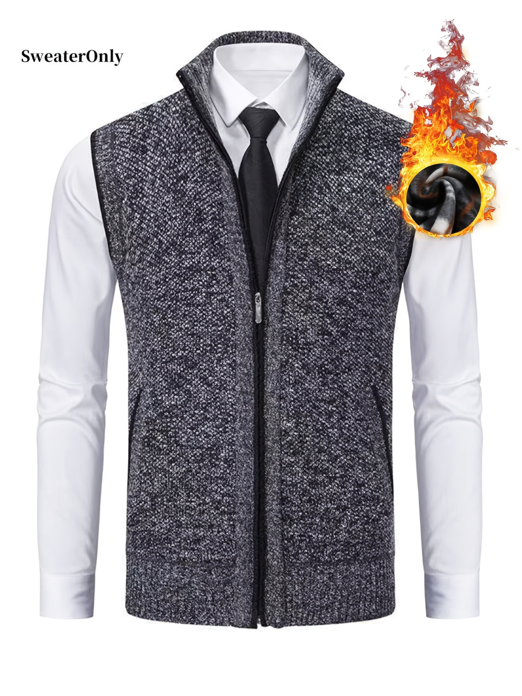 Men'S Knitted Zipper Cardigan Vest Sweater with Pockets - Grey