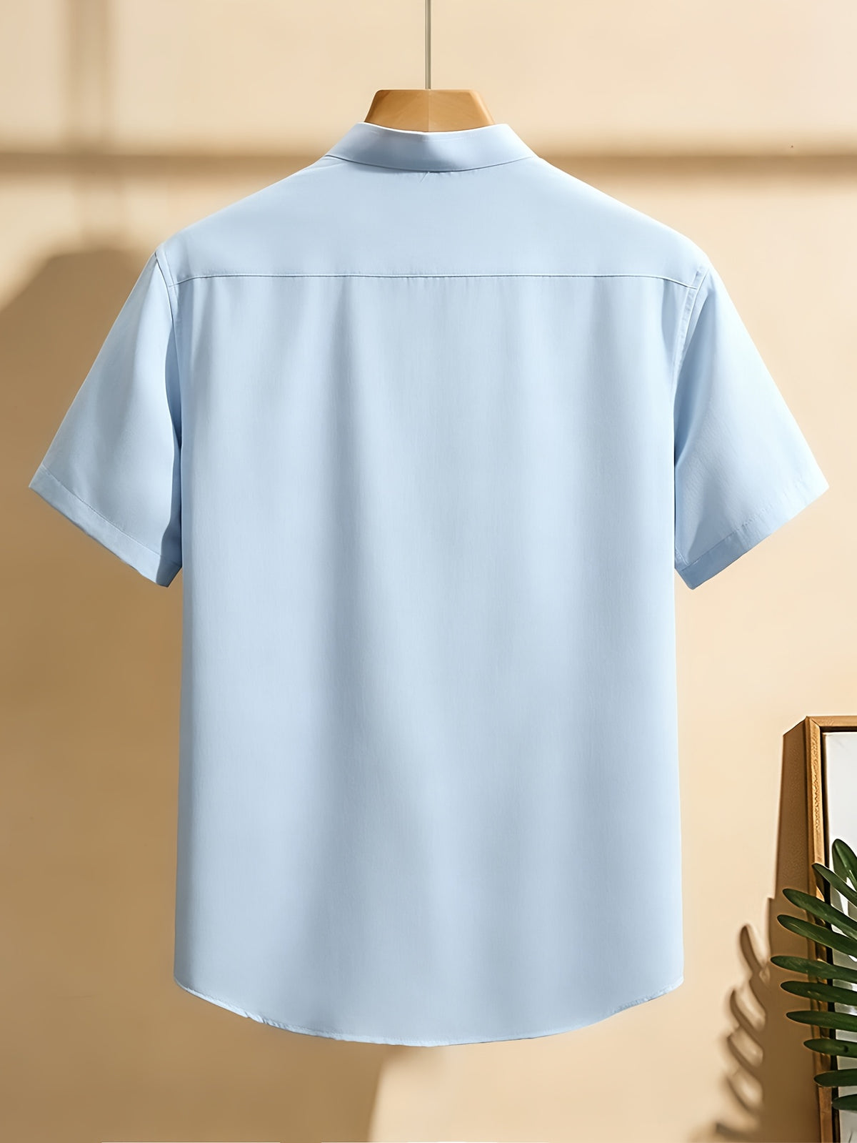 Men's Short-sleeve Shirt, Made with Natural Bamboo Fiber Fabric, Featuring a Henley/stand-up Collar Design, Versatile for Casual Wear - Light Blue