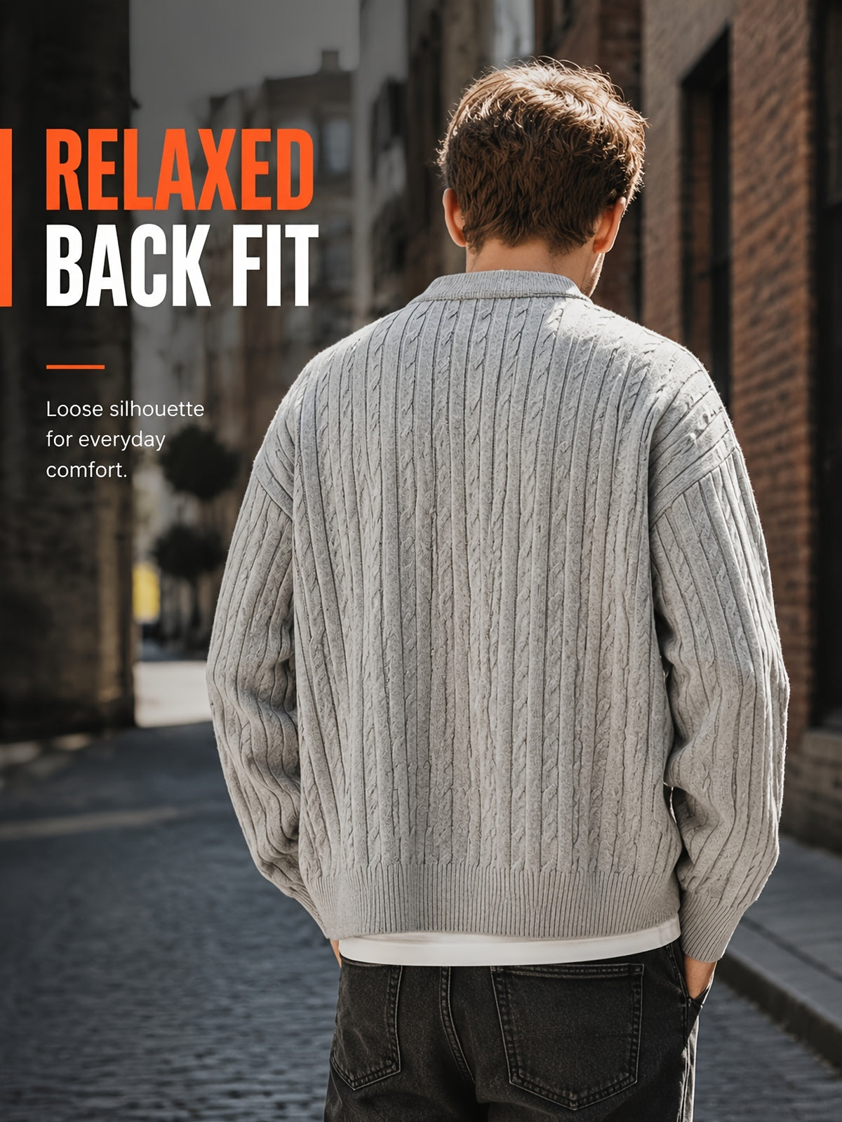 Daily Deal 1pc Men's Cable Knit Cardigan, V-Neck Button-Front, Textured Twist Knit, Retro Casual Street Style, Spring & Fall Loose Fit Daily Sweater Outerwear - Light Grey
