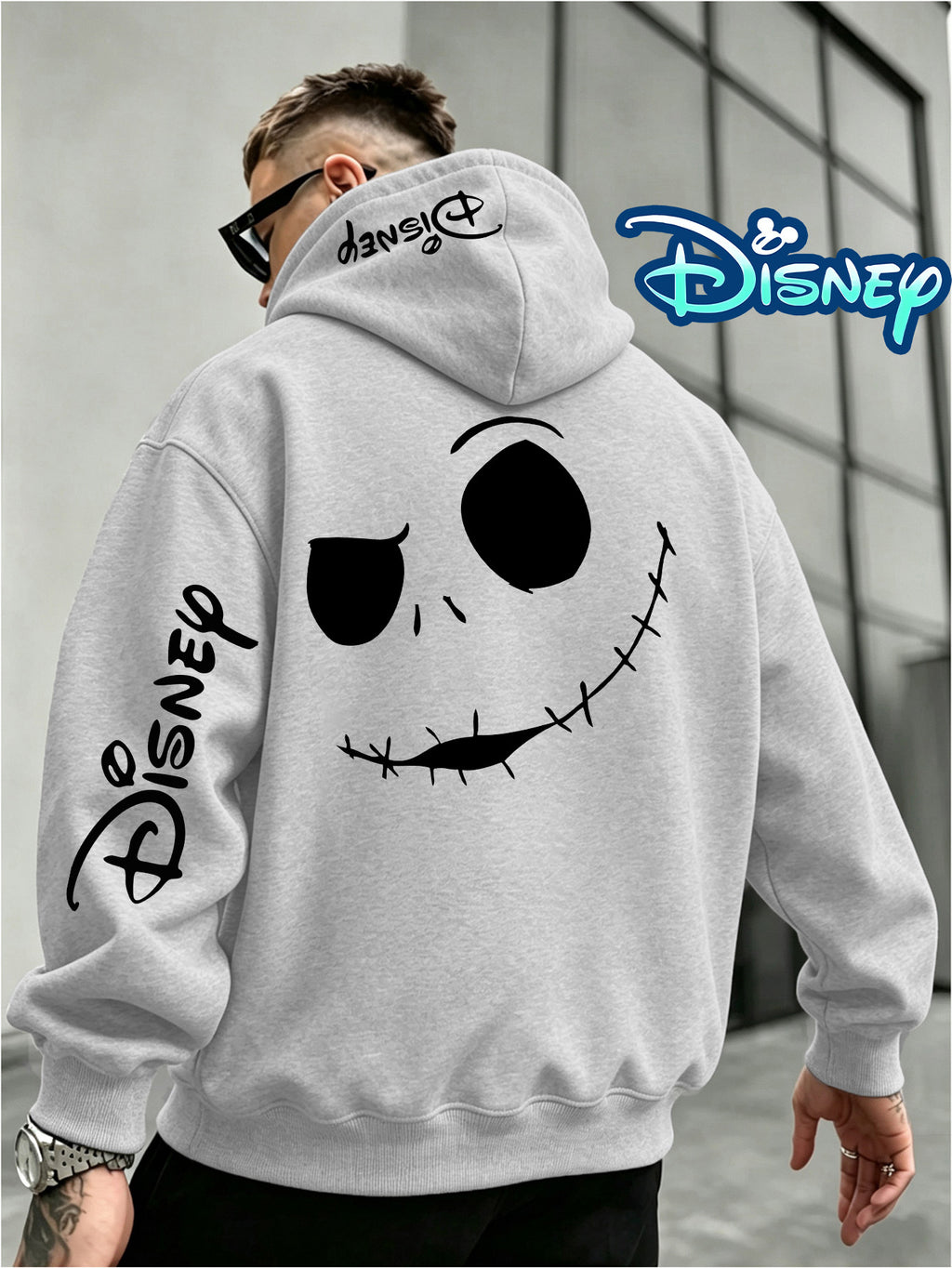 Disney Authorization, Multi-color Hooded Sweater in Fashion Trend, Christmas Night Horror Jack Skull Pattern Printing, Fall Winter Men Loose Long-sleeved Hoodie, Best Choice for Couples, Street Tide Brand Must-wear for Daily Outing - Light Grey
