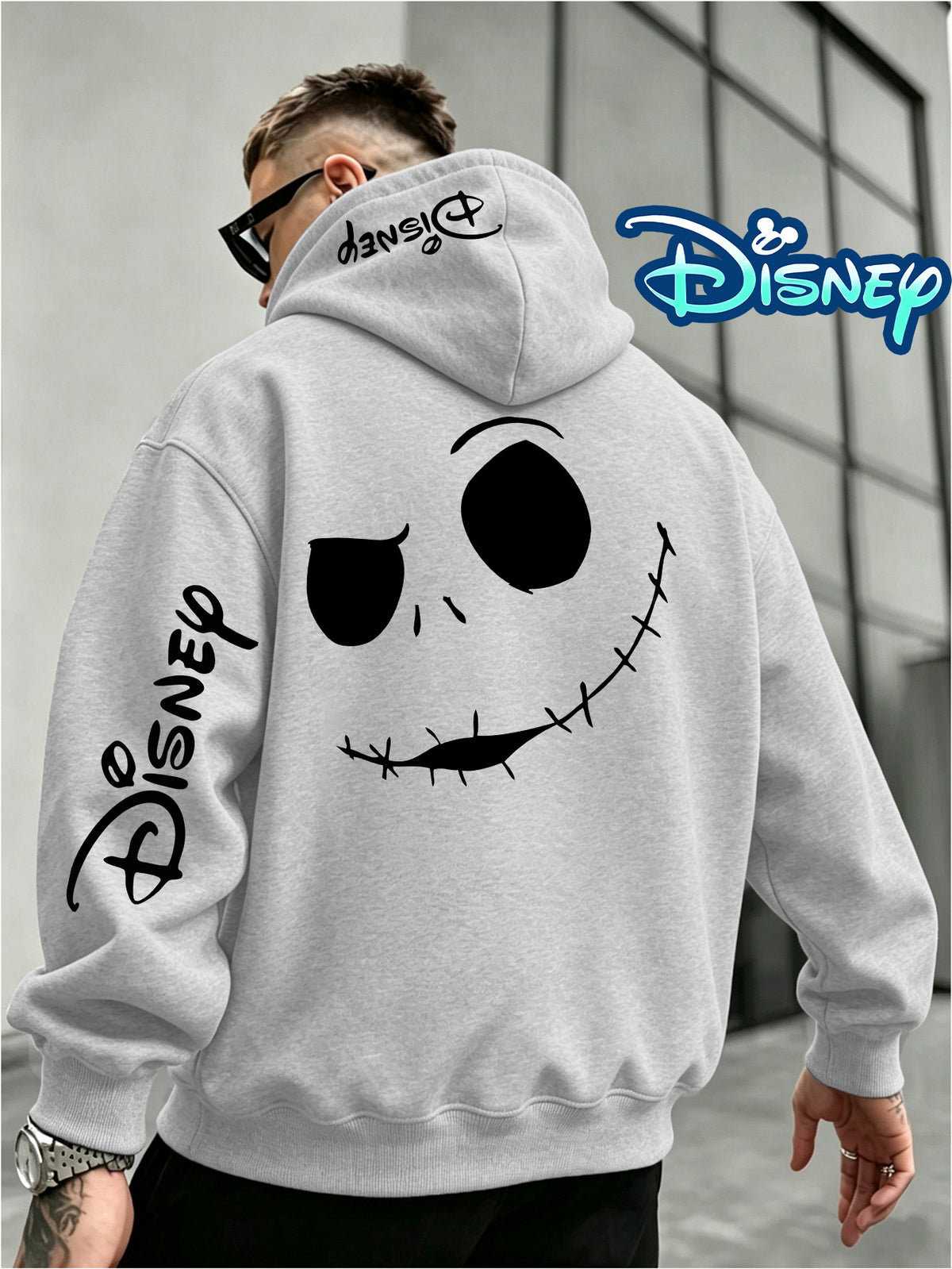 Disney Authorization, Multi-color Hooded Sweater in Fashion Trend, Christmas Night Horror Jack Skull Pattern Printing, Fall Winter Men Loose Long-sleeved Hoodie, Best Choice for Couples, Street Tide Brand Must-wear for Daily Outing - Light Grey