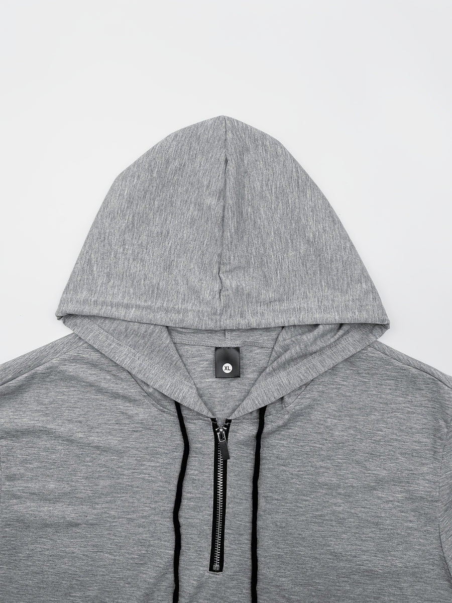 Pearson OBM Men's Casual Fashion Hooded Short Sleeve, Half-zipper Design, Drawstring Design, Soft and Comfortable Fabric, Durable and Practical, High-quality Men's Hoodies, Suitable for Casual Attire and Sports - Grey
