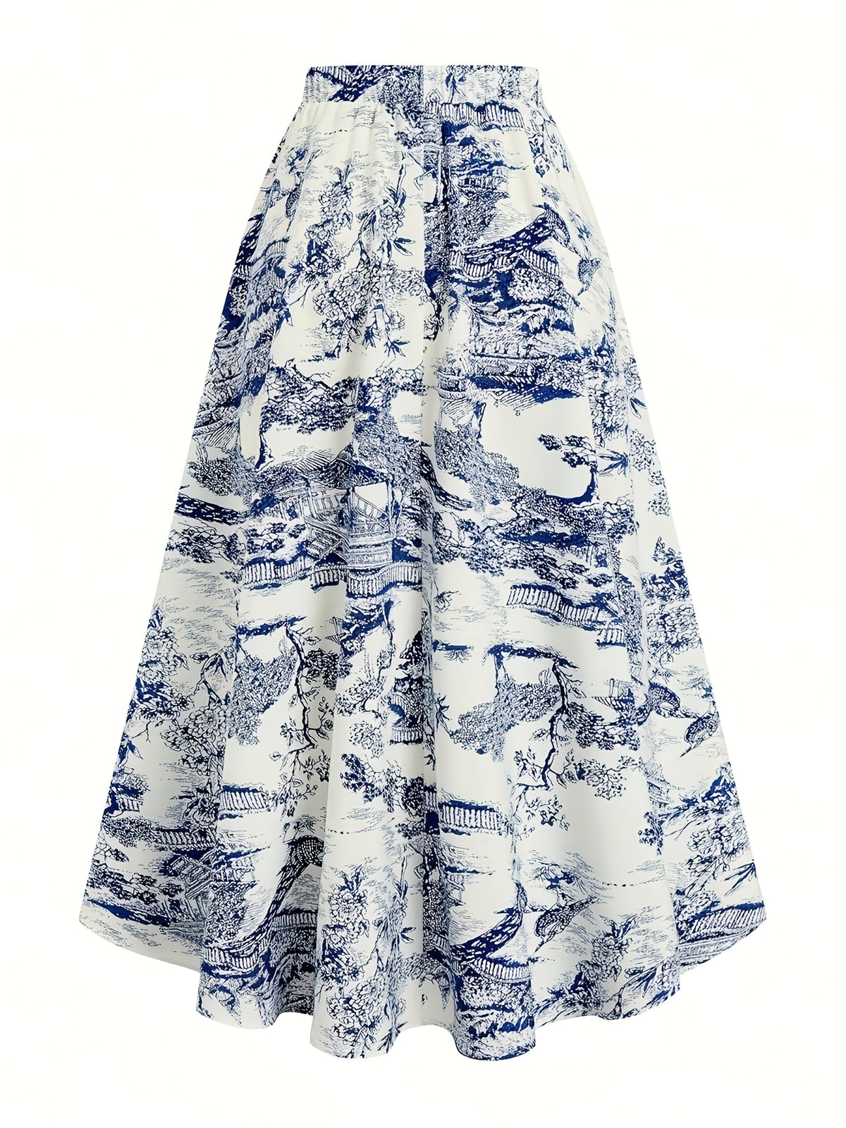 Women's A-Line Printed Skirt, Fashionable and Elegant for Vacation, Work, Parties, and Everyday Life - Blue