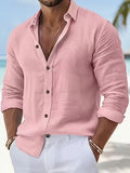 Men'S Fashion Linen Casual Shirt - Peach