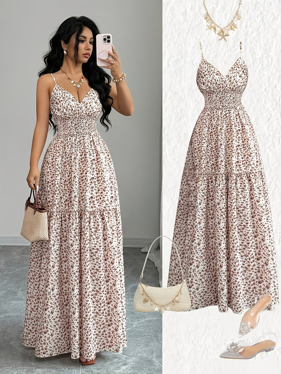 New Style Spaghetti Strap Floral Belt Elegant Design for Ladies' Vacation Dress - Multicolor