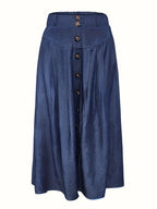 Autumn New Elegant Fashion Comfortable Versatile Faux Button Skirt for Women, Belt Not Included - Dark Blue