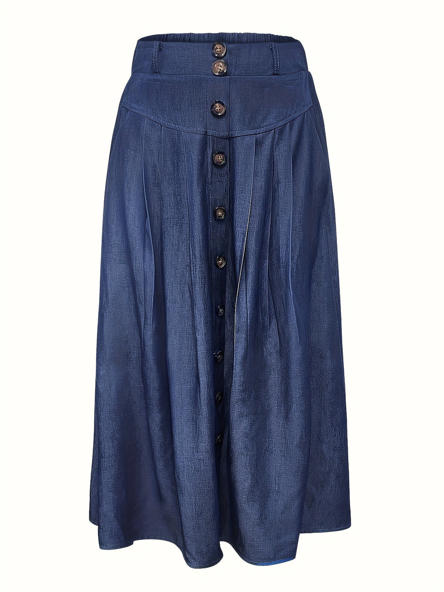 Autumn New Elegant Fashion Comfortable Versatile Faux Button Skirt for Women, Belt Not Included - Dark Blue