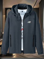 Men's Outdoor Winter Jacket Compatible for, Motorcycle & Casual Wear - Lightweight Windproof Hooded Zippered Coat with Loose Fit, Machine Washable (Autumn/Winter) - Deep Gray