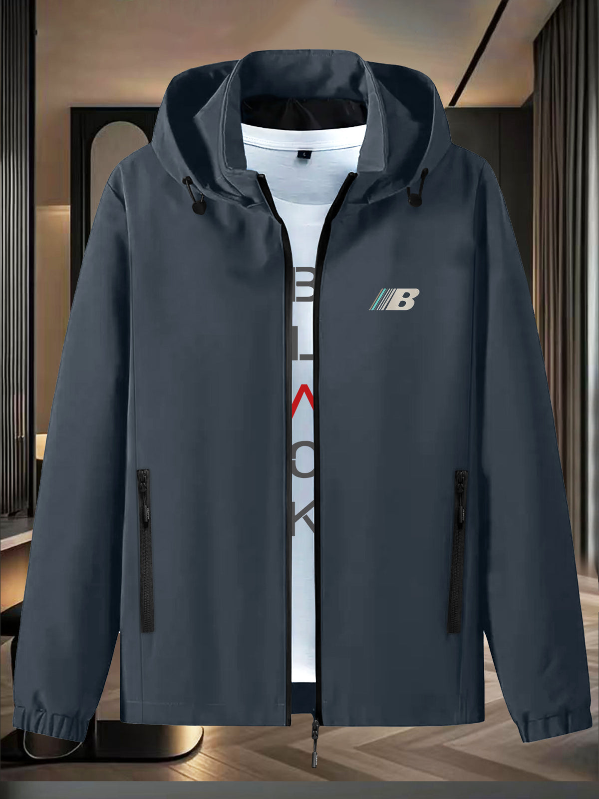 Men's Outdoor Winter Jacket Compatible for, Motorcycle & Casual Wear - Lightweight Windproof Hooded Zippered Coat with Loose Fit, Machine Washable (Autumn/Winter) - Deep Gray