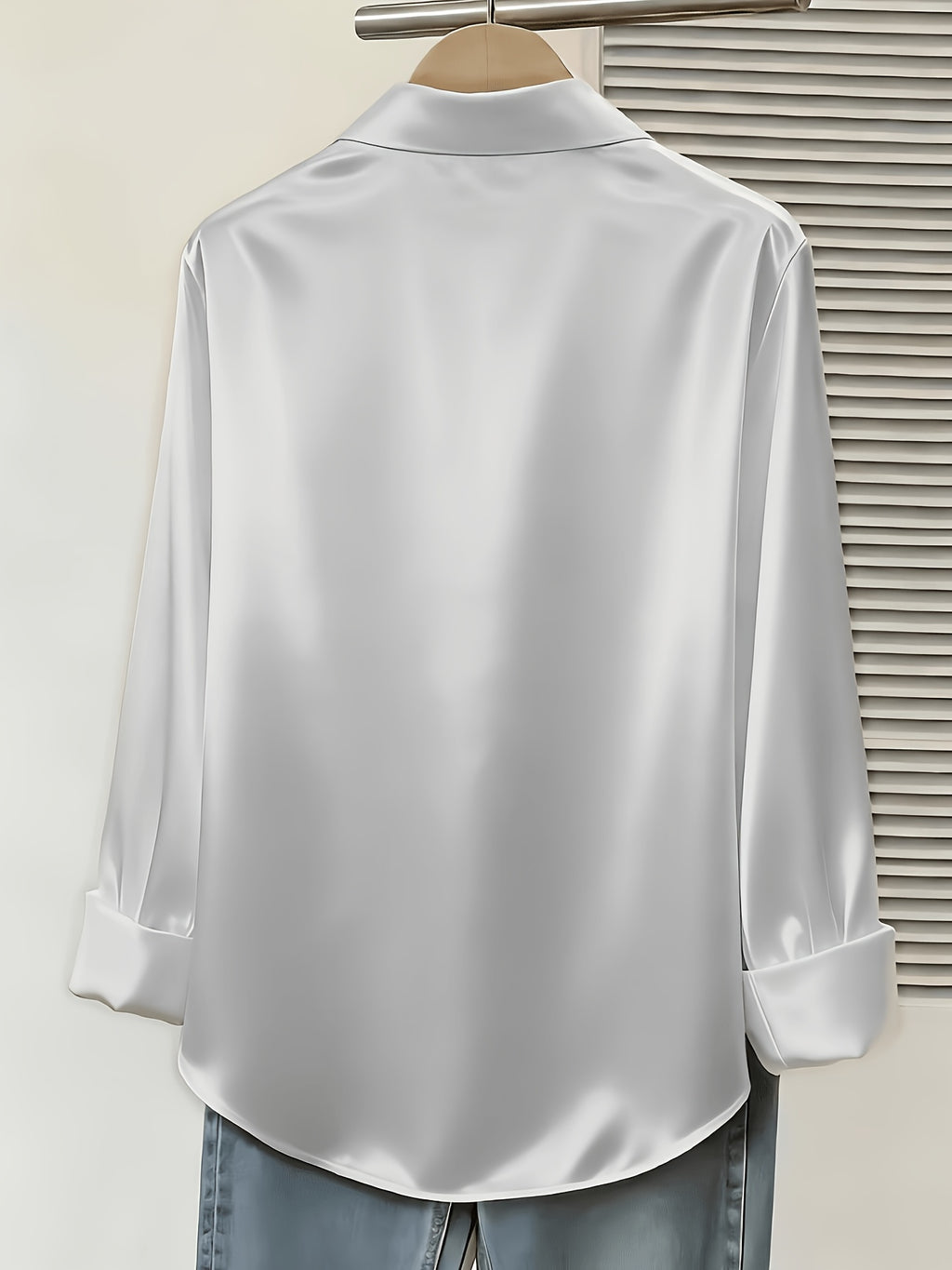 Women's Spring/Autumn Elegant and Versatile Satin Commuter Shirt - Silvery Grey