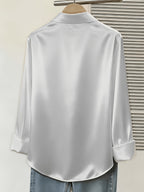 Women's Spring/Autumn Elegant and Versatile Satin Commuter Shirt - Silvery Grey