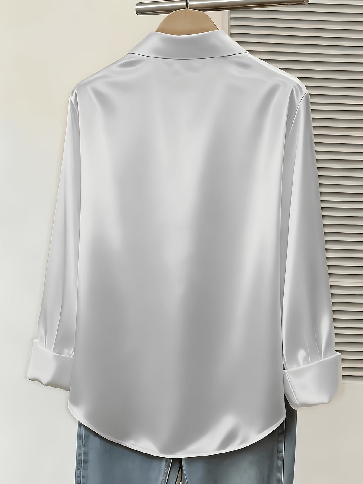Women's Spring/Autumn Elegant and Versatile Satin Commuter Shirt - Silvery Grey
