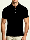 [Printed Design – Not Textured] Men's  Print Polo Shirt, Men's Short-Sleeve POLO Shirt, Fashionable Short-Sleeve Apparel, Button- Lapel Top, Golf Shirt, Men's Birthday Gift, Versatile Outdoor Casual Sports Top, Soft and Comfortable , Four-Season - Black