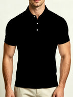 [Printed Design – Not Textured] Men's  Print Polo Shirt, Men's Short-Sleeve POLO Shirt, Fashionable Short-Sleeve Apparel, Button- Lapel Top, Golf Shirt, Men's Birthday Gift, Versatile Outdoor Casual Sports Top, Soft and Comfortable , Four-Season - Black
