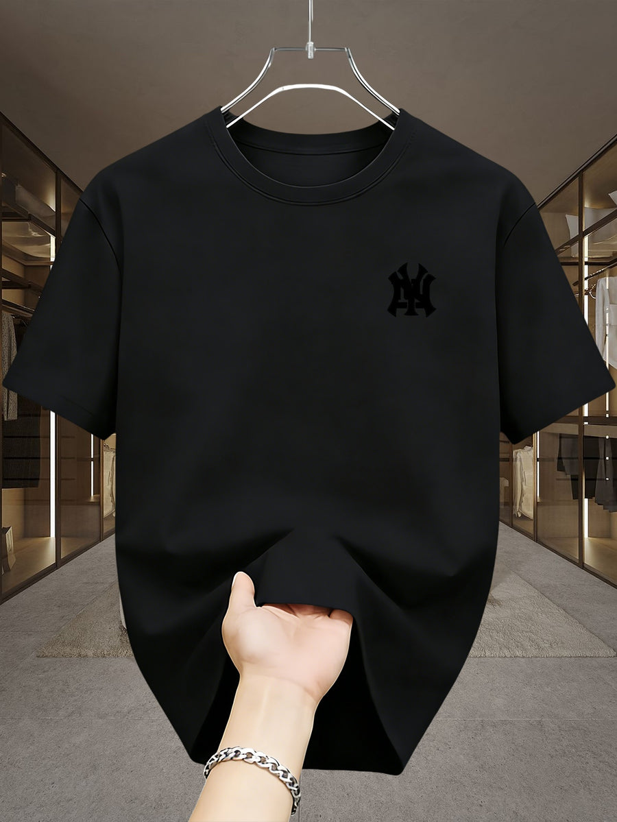 Men's Casual Daily Minimalist Style / Vintage NY Team Letter Small Logo Graphic Print Men's Daily Outing Streetwear Slimming Base Layer Short Sleeve - Black