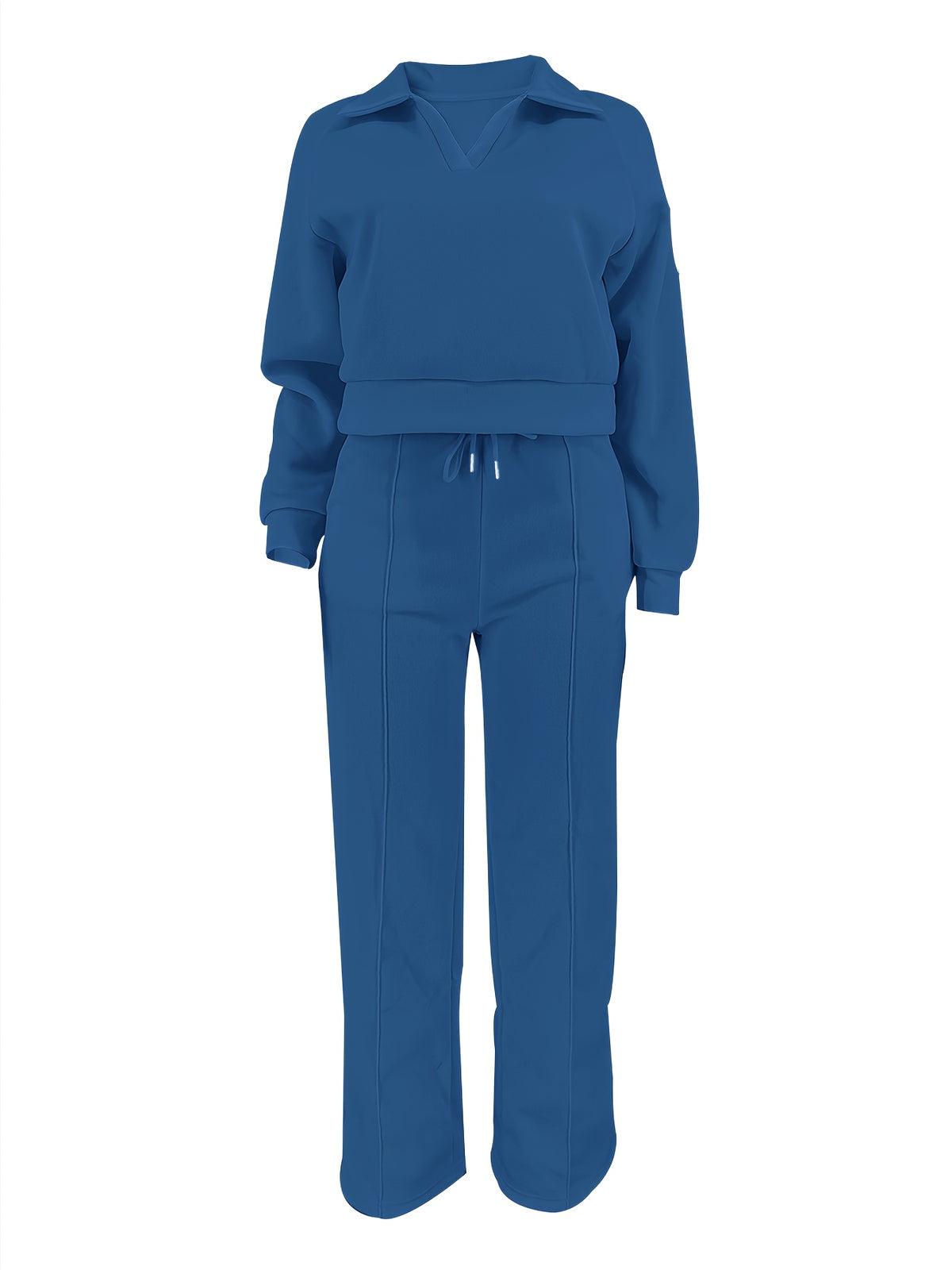 Women'S Casual Easy Solid Color Long Sleeve Hoodie And Pants 2pcs Set, Street Style, Suitable for Spring Autumn Daily Commute And Outing - Navy Color