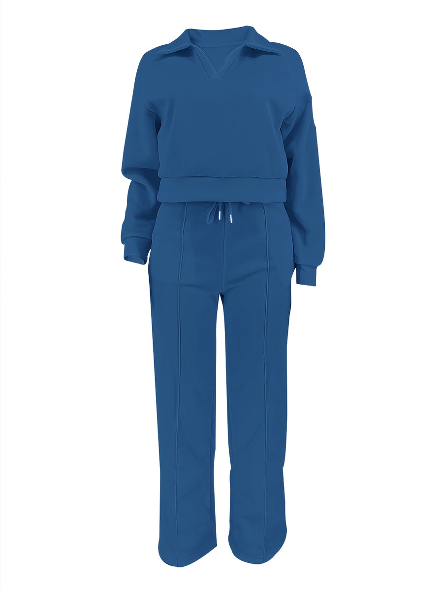 Women'S Casual Easy Solid Color Long Sleeve Hoodie And Pants 2pcs Set, Street Style, Suitable for Spring Autumn Daily Commute And Outing - Navy Color