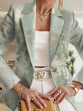 A Stylish and Sophisticated Women's Autumn Jacket, Perfect for Street Style, Parties, and Creating Versatile Campus Looks. It Features a Harmonious Color Palette and a Unique, Trendy Pattern, Offering an Overall Aesthetic of Minimalist Elegance. - Mint Ink Green