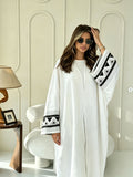 1pc Headscarf-Free Elegant Ethnic Style Long-Sleeve Arabic Robe, Cardigan, Floral Pattern, Made of Non-Stretch Fabric, Ideal for Spring and Autumn. This Elegant Arabic Robe Is Adorned with Exquisite Floral Embroidery, Showcasing Refined Elegance - White