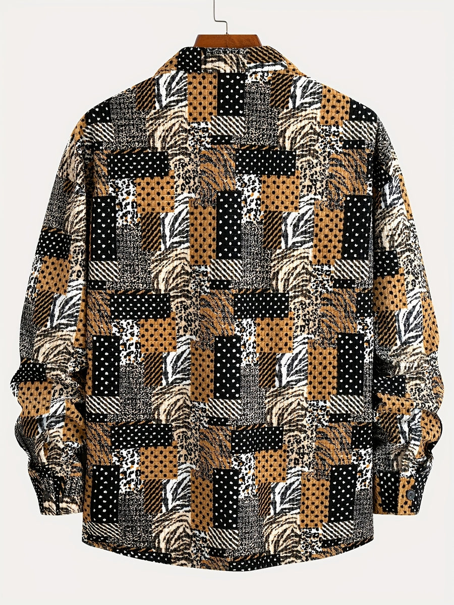Men's Fashion Long-Sleeve Shirt, Casual Button-Up Outerwear for Autumn/Winter, Daily Shirt Outfit, Urban Commuter Jacket, Trendy and Versatile Top, Gift for Men - ginger-colored