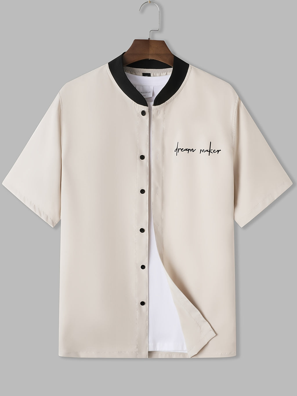 Men's New Summer Short-Sleeve Shirt, Baseball Style Shirt with Printed Design, Suitable for Street and Outdoor Sports, Casual Home Wear, Men's Fashion Short-Sleeve Baseball Shirt - Apricot