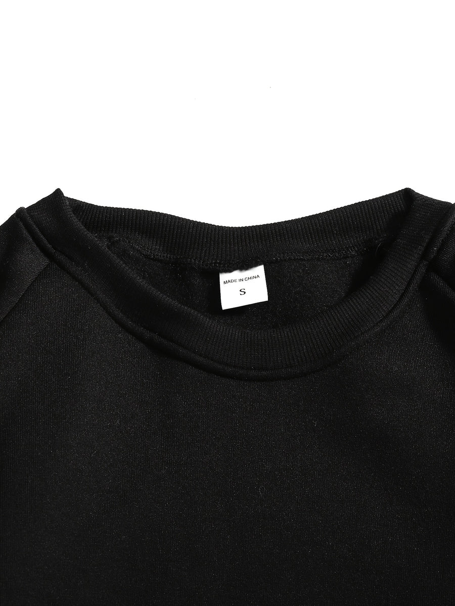Men's New Autumn/Winter Casual Fitness Sports Thickened Crew Neck Raglan Sleeve Basic Long Sleeve Fashion Sweatshirt, 250g Brushed Fabric - Ink Black