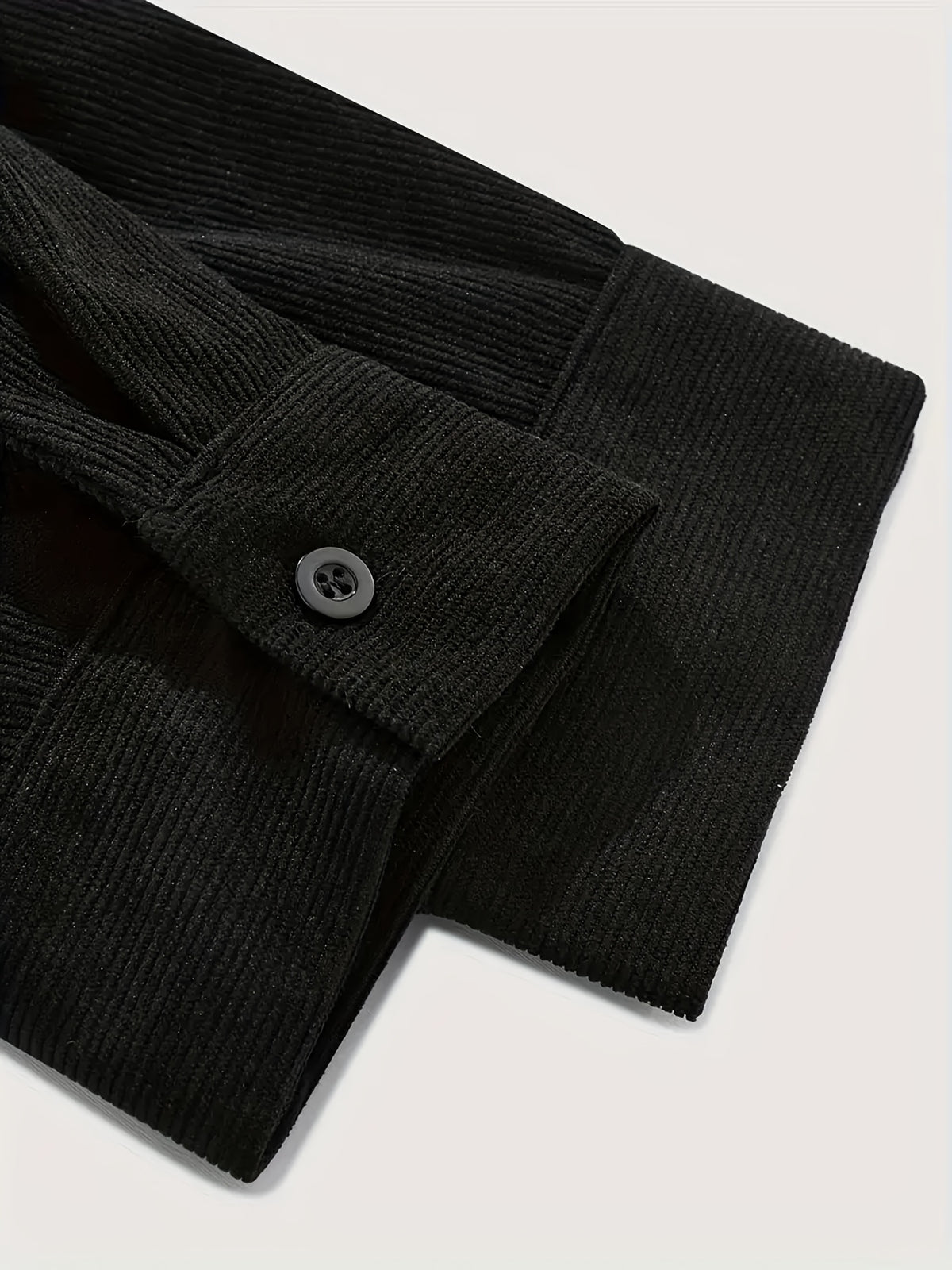 Men's Solid Color Long-Sleeve Shirt, Loose Fit Casual Workwear Jacket, Trendy and Versatile Top, Simple Basic Outerwear, Suitable for Daily Work Scenes - Black