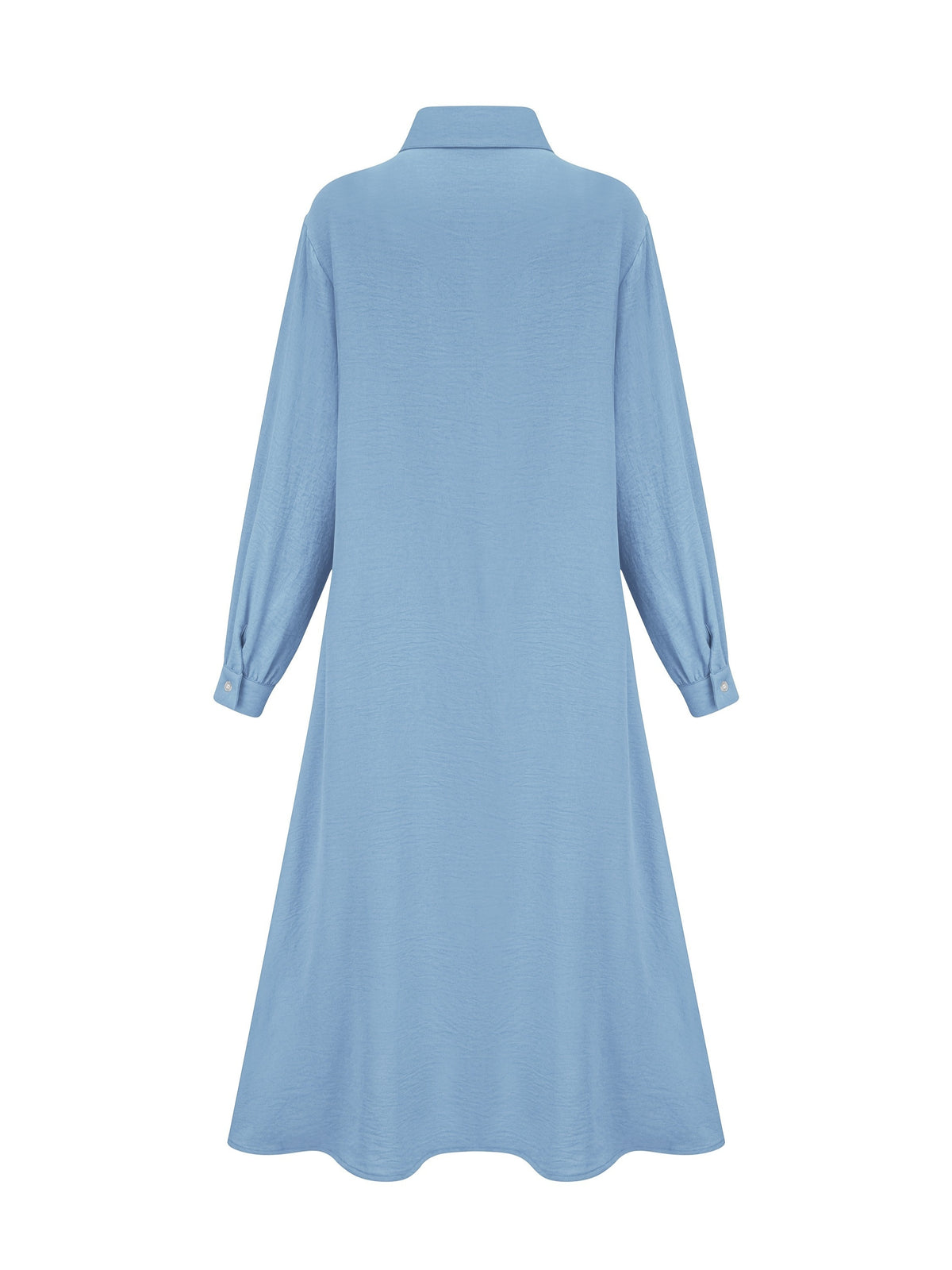 Fashion Women's Pocket Shirt Dress with Chest Gathering, Measured Bust at Back - Blue