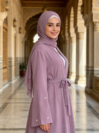 1pc Fashionable, Elegant And Casual, This Pearl-Studded Solid-Colored Abaya Cardigan Is Perfect for Everyday Wear. It Is Loose And Comfortable for Women. Muslim Women Clothes Abayas for Women Muslim Long Frocks for Women Jebba Tunisienne Femme - Light Purple