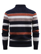 Autumn And Winter Men'S Sweater with Fleece, Half-Zipper Collar, Contrasting Color Stripes, Long-Sleeved Men'S Knit Pullover, Casual And Versatile, Warm Top Suitable for Daily Commuting, Going Out, Shopping - Navy Color