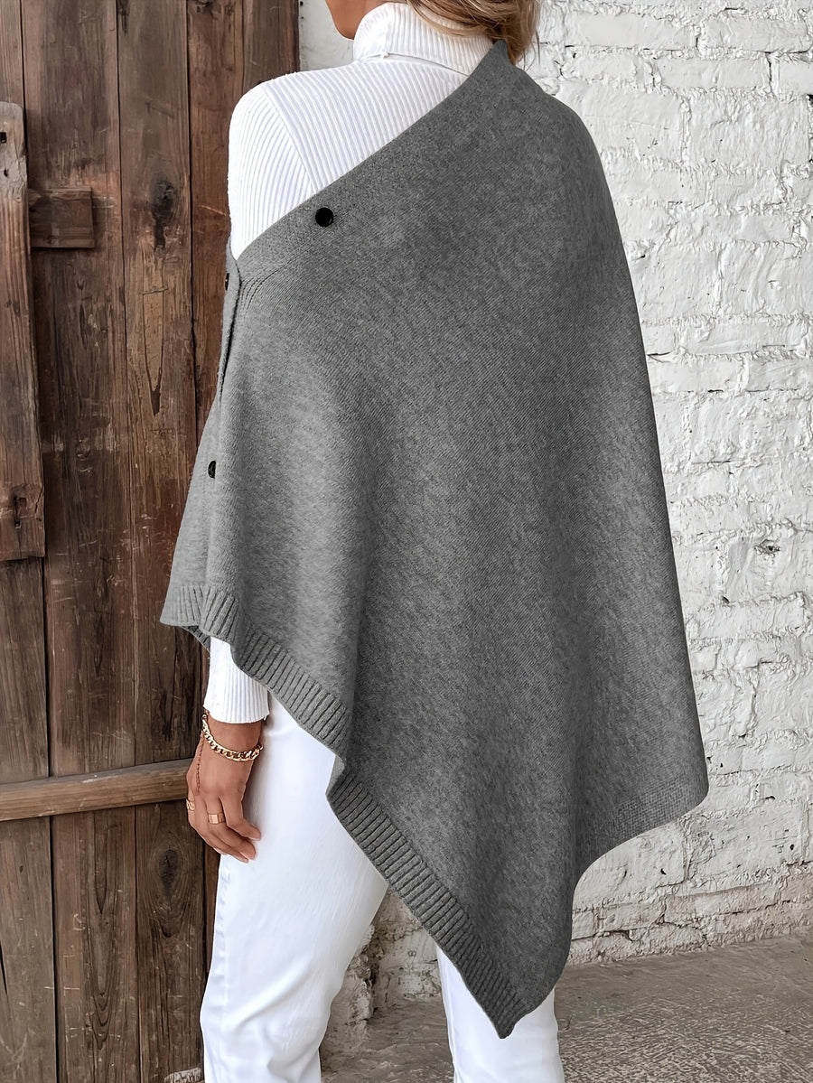 A Versatile Cape That Can Be Styled in Various Ways Throughout The Year, Featuring an Elegant Design, Solid Colors, Buttons, And Suitable for Air-Conditioned Environments - Grey