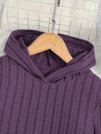 A Set of Women's Rib- Cable- Letter-appliqué Hoodie and Flared Pants - Deep Purple