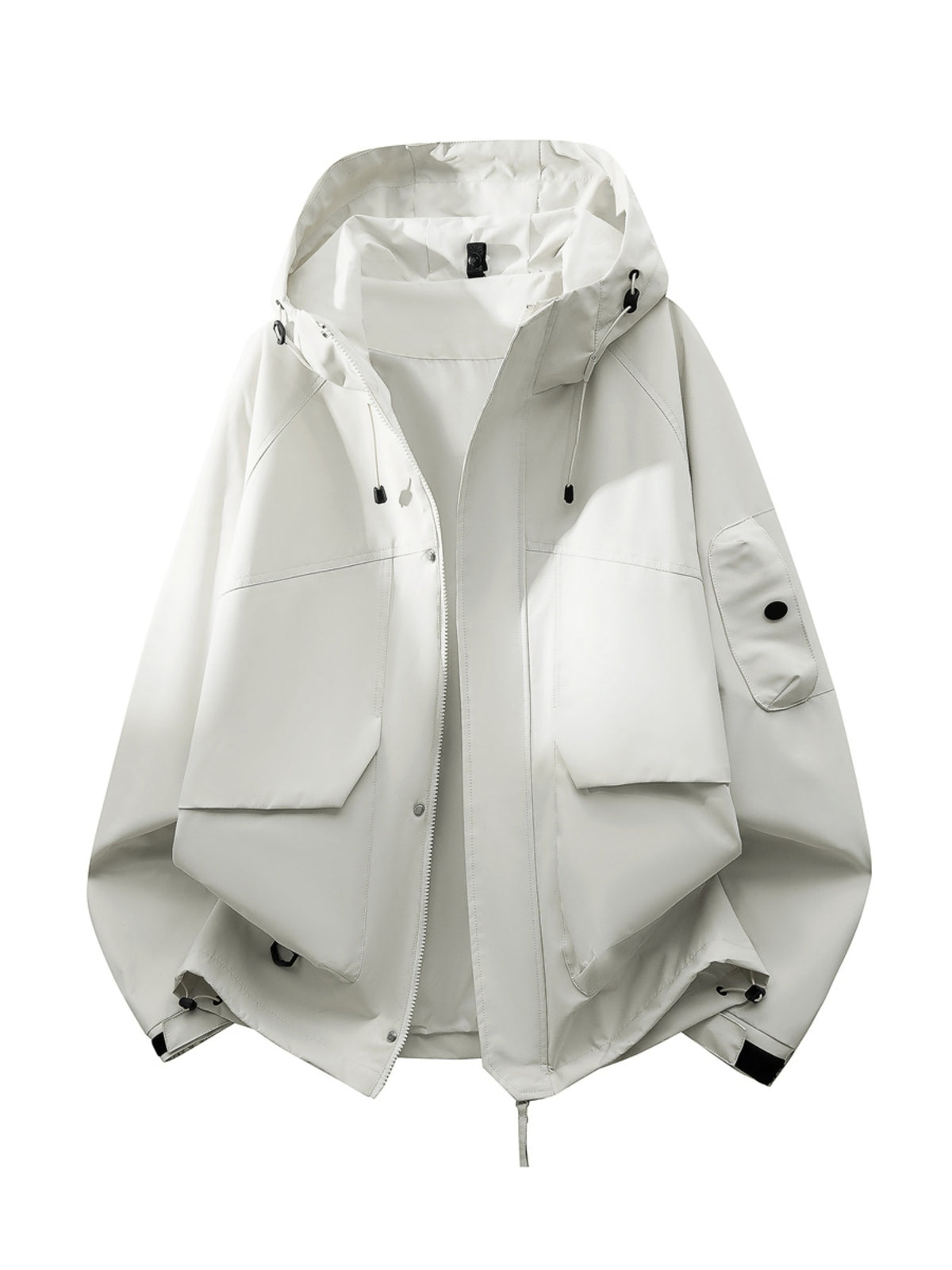 Pearson OBM Men's Hooded Zip-Up Loose Fit Long Sleeve Jacket with Pockets - New Men's Padded Coat Spring/Autumn Men's Jacket, Suitable for Hiking, Running, Casual Wear, Ideal Gift for Son, Husband, or Male Friend - Ivory White