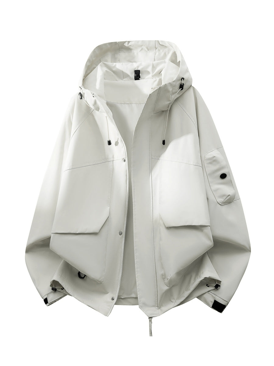 Pearson OBM Men's Hooded Zip-Up Loose Fit Long Sleeve Jacket with Pockets - New Men's Padded Coat Spring/Autumn Men's Jacket, Suitable for Hiking, Running, Casual Wear, Ideal Gift for Son, Husband, or Male Friend - Ivory White