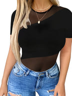Women'S Fitted Top with Lace Panels, Suitable for Layering Or Swimwear - Black