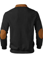 Men'S Contrast Half-Zipper Polo, with Brown Patchwork, Bi-Color Design Men'S Long Sleeve - Black