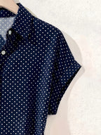 Summer Polka Dot Single-Breasted Short-Sleeve Shirt - Navy Color