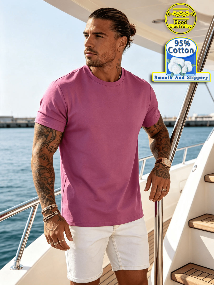 New Spring/Summer Collection: Fashionable Men's Cotton Sport Top, Smooth and Comfortable Cotton, Versatile, Trendy and Minimalist, Easy to Match, Slim-Fit Men's Clothing, Durable - Rose Red