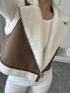 Women's Short Faux Lamb Sleeveless Vest Coat - Dark Brown