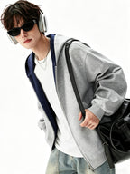 Men'S Hoodie American Trendy Heavyweight Cardigan Hooded Sweatshirt Unisex Spring Autumn Loose Casual All-Match Couple Jacket in Stock - Grey