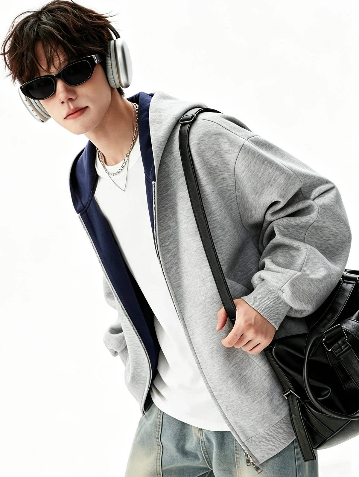 Men'S Hoodie American Trendy Heavyweight Cardigan Hooded Sweatshirt Unisex Spring Autumn Loose Casual All-Match Couple Jacket in Stock - Grey