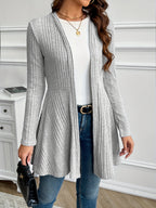 Plain Textured Loose Spring/Autumn Outerwear - Light Grey