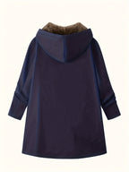 Solid Color Thermal Lined Hooded Jacket for Autumn/Winter Warmth and Casual Wear - Navy Color