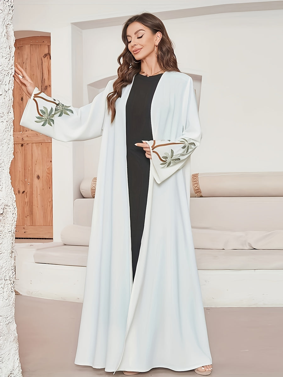 New Stylish And Elegant Embroidered Long Robe Dress for Middle Eastern Muslims During Ramadan 2024. - White
