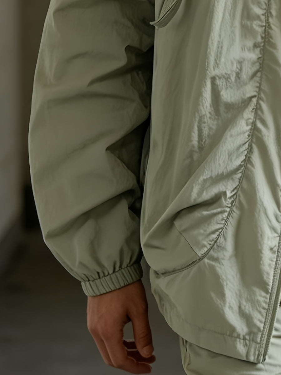 Men'S Spring Autumn Hooded Solid Pocket Jacket Sunscreen Top, Suitable for Outdoor Running Sports Commuting - 2390-Cinnamon Green