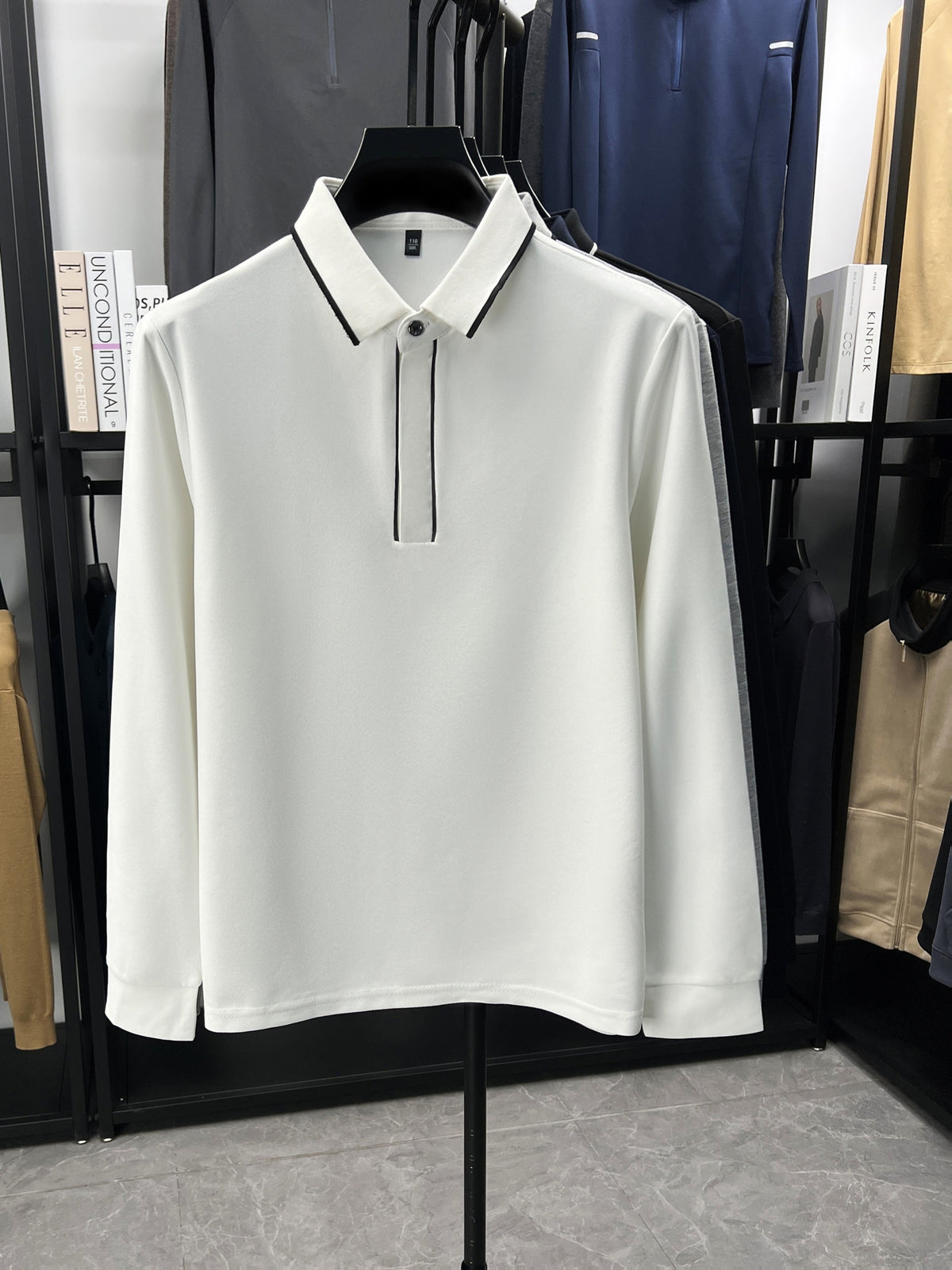 Autumn Multi-Color Selectable Men'S Contrast Edge Long Sleeve Polo Shirt, Comfortable Fabric, Easy Lapel, Delicate And Smooth, Loose Fit, Business Commute, Visiting Friends, Business Travel, Home Casual Top - White