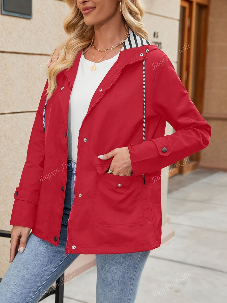 Women's Hooded Autumn/Winter Trench Coat - Red