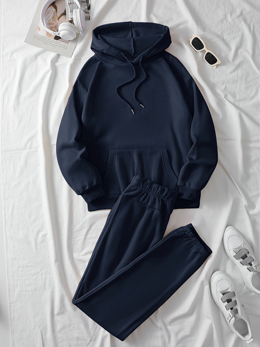 Ladies' Casual Hoodie Set, Spring and Summer S 2pcs Set, Hooded Pullover Sweatshirt, Women's Jacket, Korean Version, Fashionable Pants, Breathable Fabric, Comfortable Touch - Royal Blue